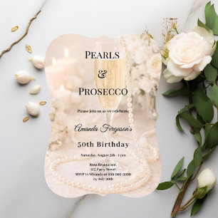 Pearls Prosecco Champagne elegant birthday Invitation