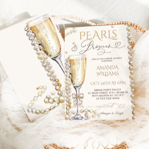 Pearls & Prosecco Champagne Elegant Bridal Shower Invitation