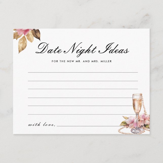 Pearls Prosecco Date Night Ideas Bridal Shower Enclosure Card (Front)
