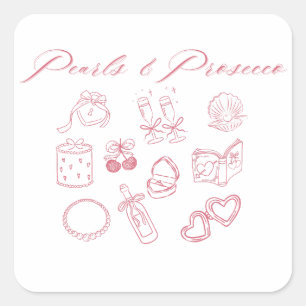 Pearls & Prosecco Design Girly Pink Bachelorette Square Sticker