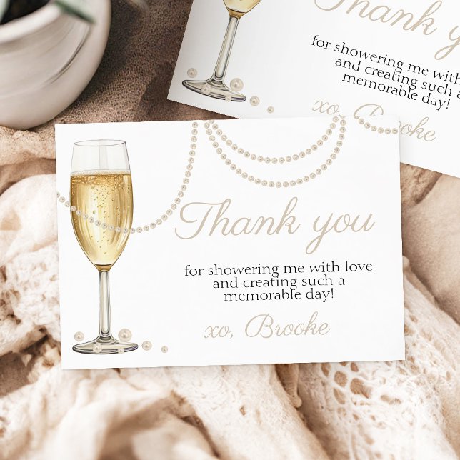 Pearls Prosecco elegant Bridal Shower thank you Card (Creator Uploaded)