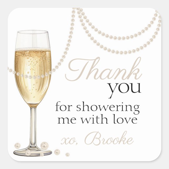 Pearls Prosecco elegant Bridal Shower thank you Square Sticker (Front)