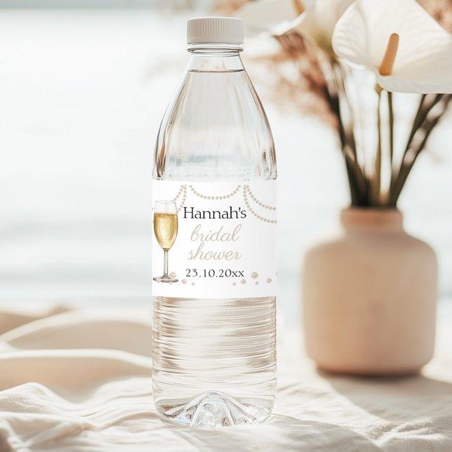 Pearls Prosecco elegant Bridal Shower thank you Water Bottle Label (Creator Uploaded)