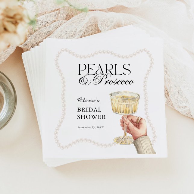 Pearls & Prosecco Elegant Brunch Bridal Shower Napkin (Creator Uploaded)
