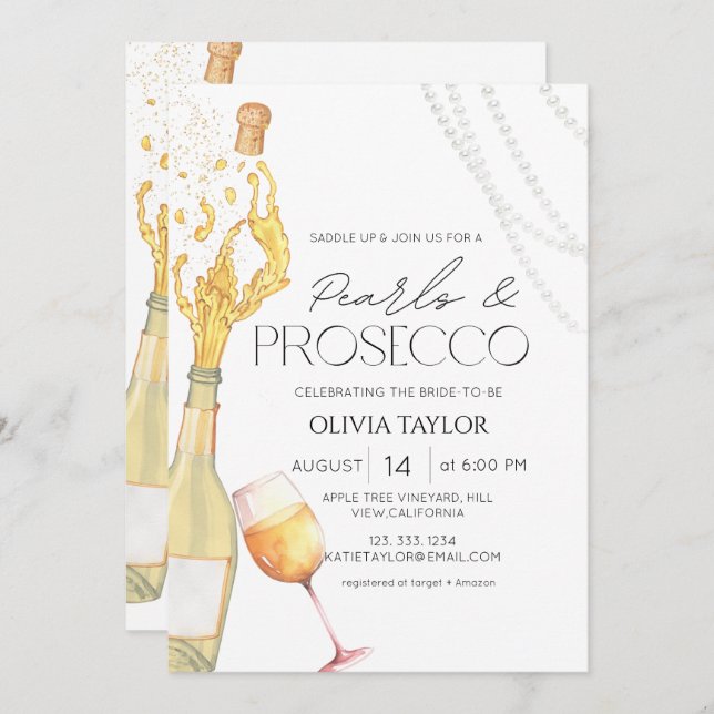 Pearls & Prosecco Elegant Champagne Bridal Shower Invitation (Front/Back)