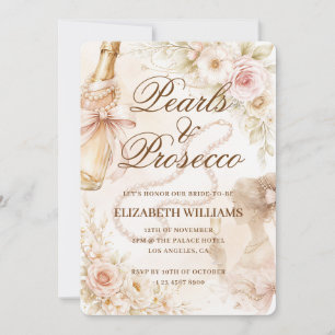 Pearls & Prosecco Elegant Vintage Bridal Shower Invitation