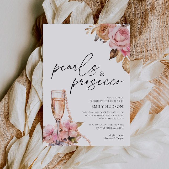 Pearls & Prosecco Floral Bridal Shower Invitation (Creator Uploaded)