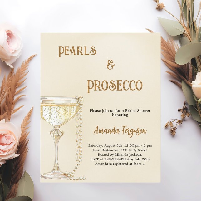 Pearls Prosecco gold Bridal Shower invitation (Creator Uploaded)