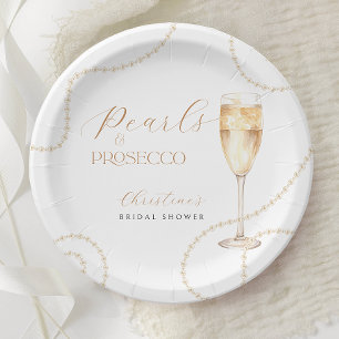 Pearls & Prosecco Gold Bridal Shower Paper Plates