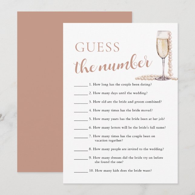 Pearls & Prosecco Guess the Number Bridal Game Invitation (Front/Back)