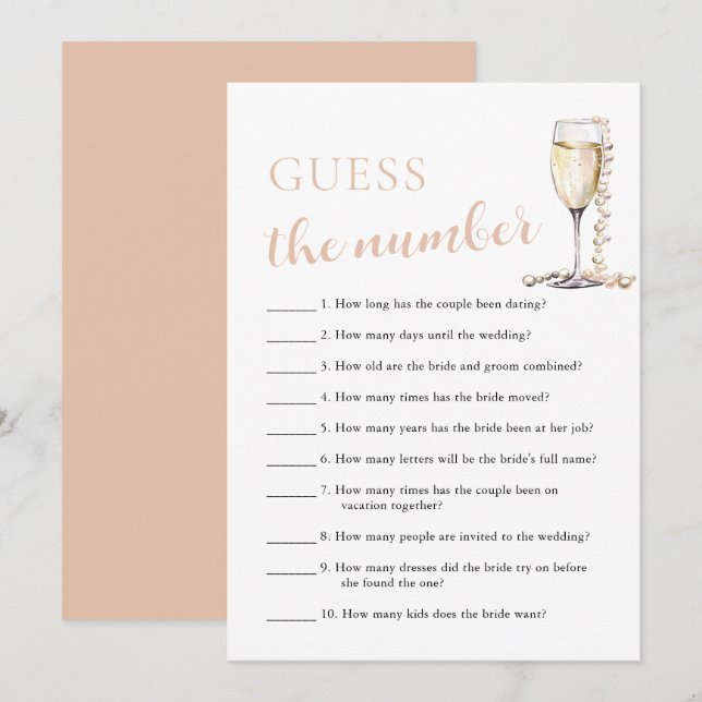Pearls & Prosecco Guess the Number Bridal Game Invitation (Front/Back)