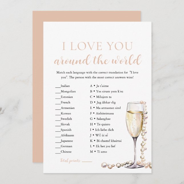 Pearls & Prosecco I Love You Around the World Game Invitation (Front/Back)