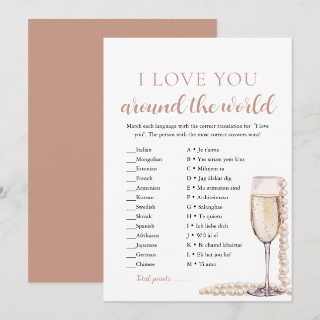 Pearls & Prosecco I Love You Around the World Game Invitation (Front/Back)