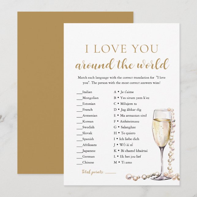 Pearls & Prosecco I Love You Around the World Game Invitation (Front/Back)