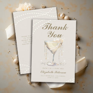 Pearls Prosecco Ivory Elegant Brunch Bridal Shower Thank You Card