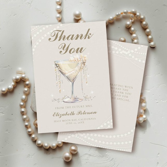 Pearls Prosecco Ivory Elegant Brunch Bridal Shower Thank You Card (pearls prosecco bridal shower thank you card ivory gold calligraphy)