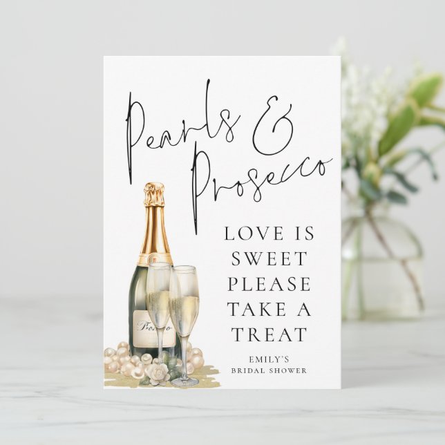 Pearls Prosecco Love is Sweet  Bridal Shower Card (Standing Front)