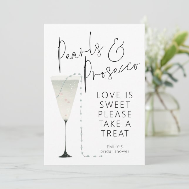 Pearls Prosecco Love is Sweet  Bridal Shower Card (Standing Front)