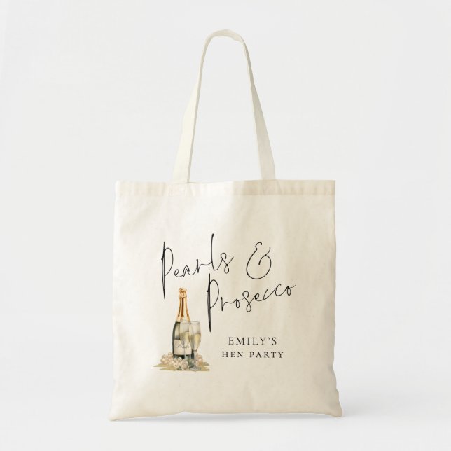 Pearls Prosecco Maid of Honour Name Hen Party Tote Bag (Front)