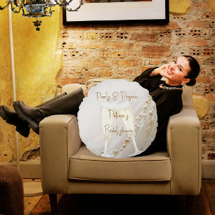 Pearls & Prosecco Modern Elegant Bridal Shower Round Cushion