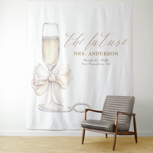 Pearls & Prosecco Mrs Photo Prop Backdrop Tapestry (In Situ)