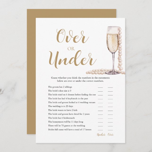 Pearls & Prosecco Over or Under Bridal Shower Game Invitation (Front/Back)