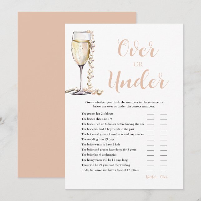 Pearls & Prosecco Over or Under Bridal Shower Game Invitation (Front/Back)