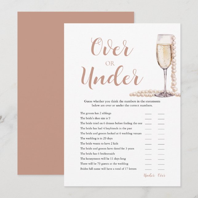 Pearls & Prosecco Over or Under Bridal Shower Game Invitation (Front/Back)