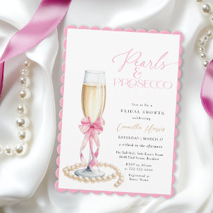 Pearls & Prosecco Pink Bow Bridal Shower Invitation