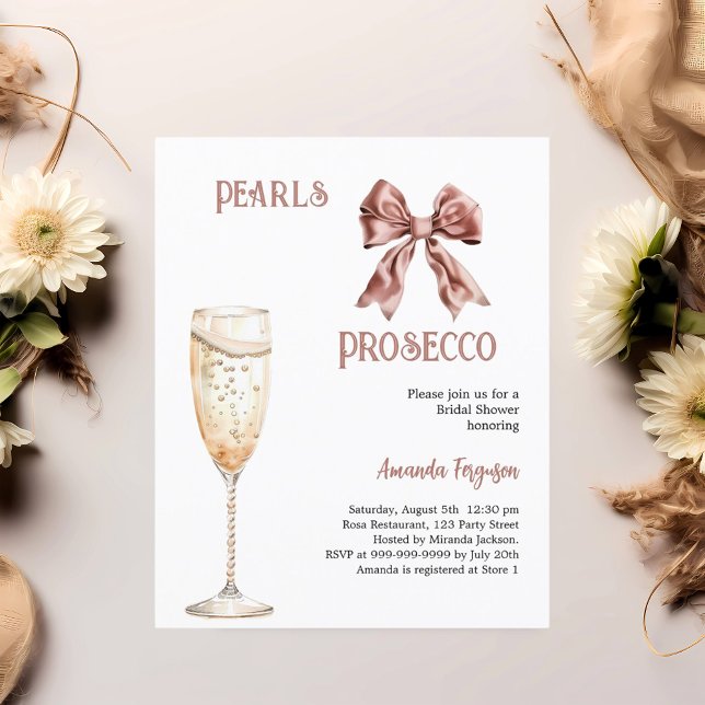Pearls Prosecco pink bow Bridal Shower invitation (Creator Uploaded)