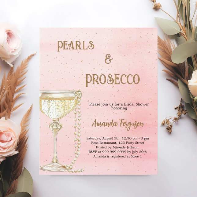 Pearls Prosecco pink Bridal Shower invitation (Creator Uploaded)