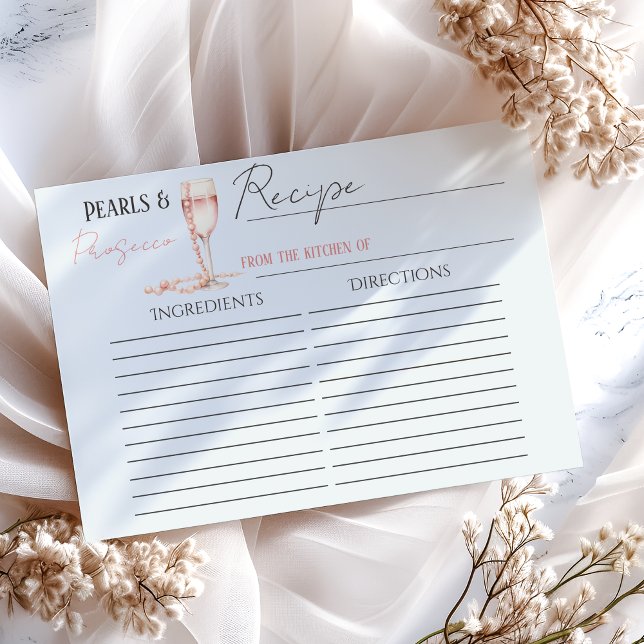 Pearls & Prosecco Pink Bridal Shower Recipe Card (Creator Uploaded)