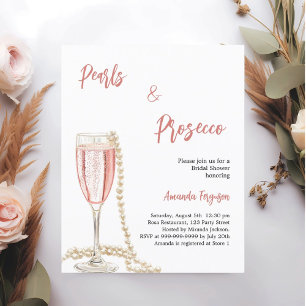Pearls Prosecco pink chic Bridal Shower invitation