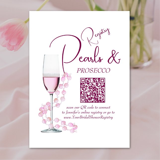 Pearls & Prosecco QR Code Bridal Shower Registry Enclosure Card (Creator Uploaded)