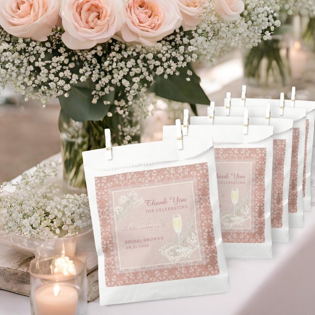 Pearls & Prosecco Rose Gold & Blush Bridal Shower Favour Bags (Creator Uploaded)
