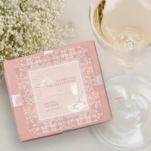 Pearls & Prosecco Rose Gold Bridal Shower Favour Square Sticker