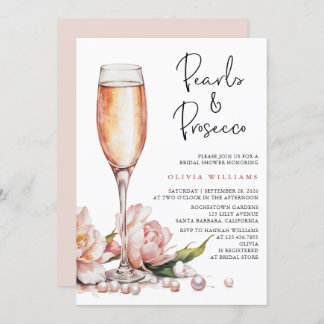 Pearls & Prosecco Watercolor Bridal Shower Invitation