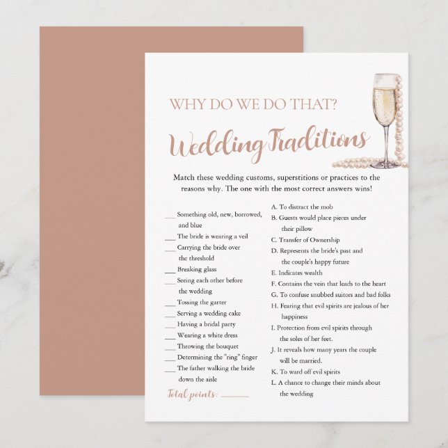 Pearls & Prosecco Wedding Traditions Bridal Game Invitation (Front/Back)