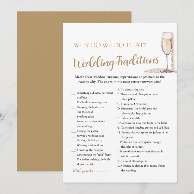 Pearls & Prosecco Wedding Traditions Bridal Game Invitation (Front/Back)