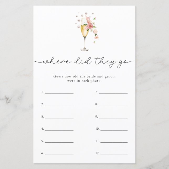 Pearls & Prosecco Where Did They Go Shower Game (Front)