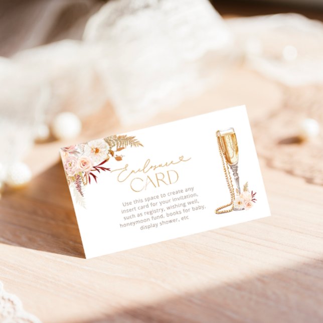 Pearls & Prosecco with Floral Custom Bridal Shower Enclosure Card (Creator Uploaded)