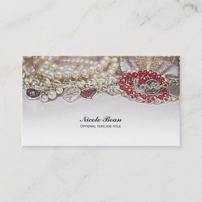 Pearls & Red Valentine Love Jewels Chic Elegant Business Card (Front)