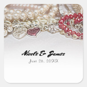 Pearls & Red Valentine Love Jewels Elegant Chic Square Sticker