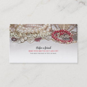 Pearls & Red Valentine Love Jewels Refer a Friend Referral Card