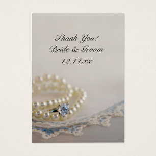 Pearls, Ring and Blue Lace Wedding Favour Tags