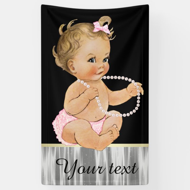 Pearls Ruffle Pants Girl Baby Shower Banner (Vertical)