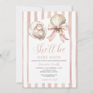Pearls She'll Be Here Soon Girl Baby Shower Invitation