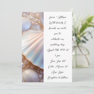 Pearls Shells Elegant Classic Wedding Invitation