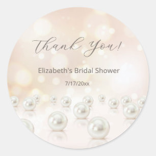 Pearls Thank You Bridal Shower Classic Round Sticker