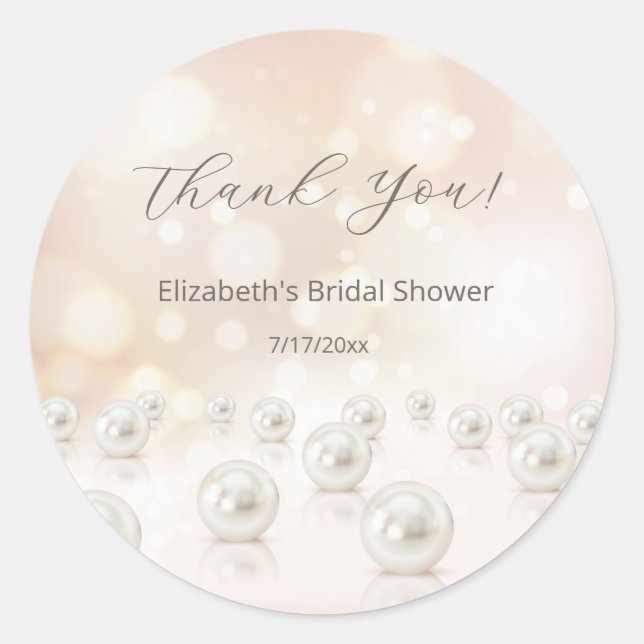 Pearls Thank You Bridal Shower Classic Round Sticker (Front)